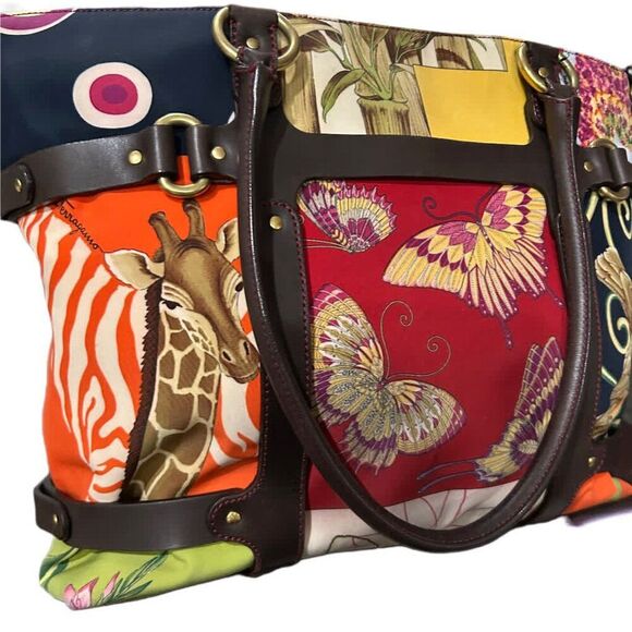 Salvatore Ferragamo Handbags - Salvatore Ferragamo Multicolor Fiera Print Nylon and Leather Tote Handbag - EUC